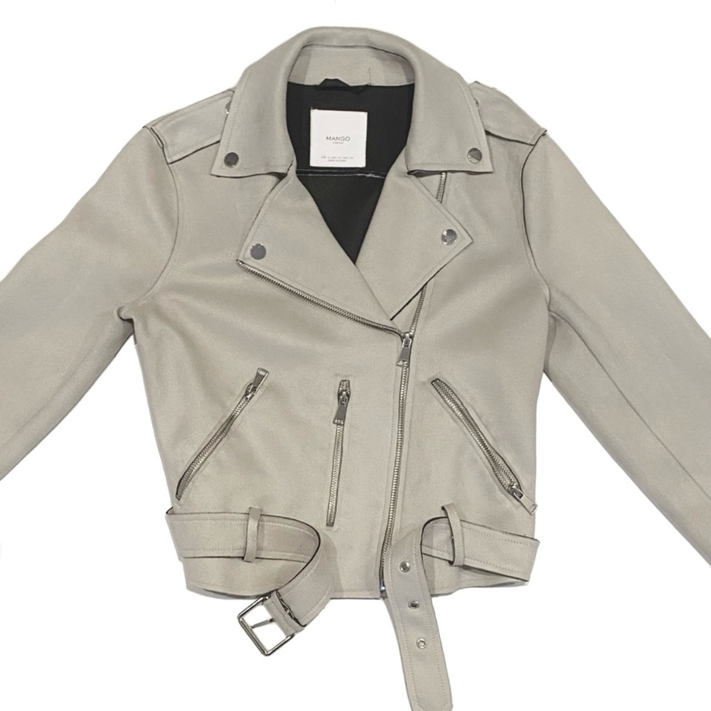 MANGO Cream Faux Suede Biker Moto Jacket - Picture 3 of 12
